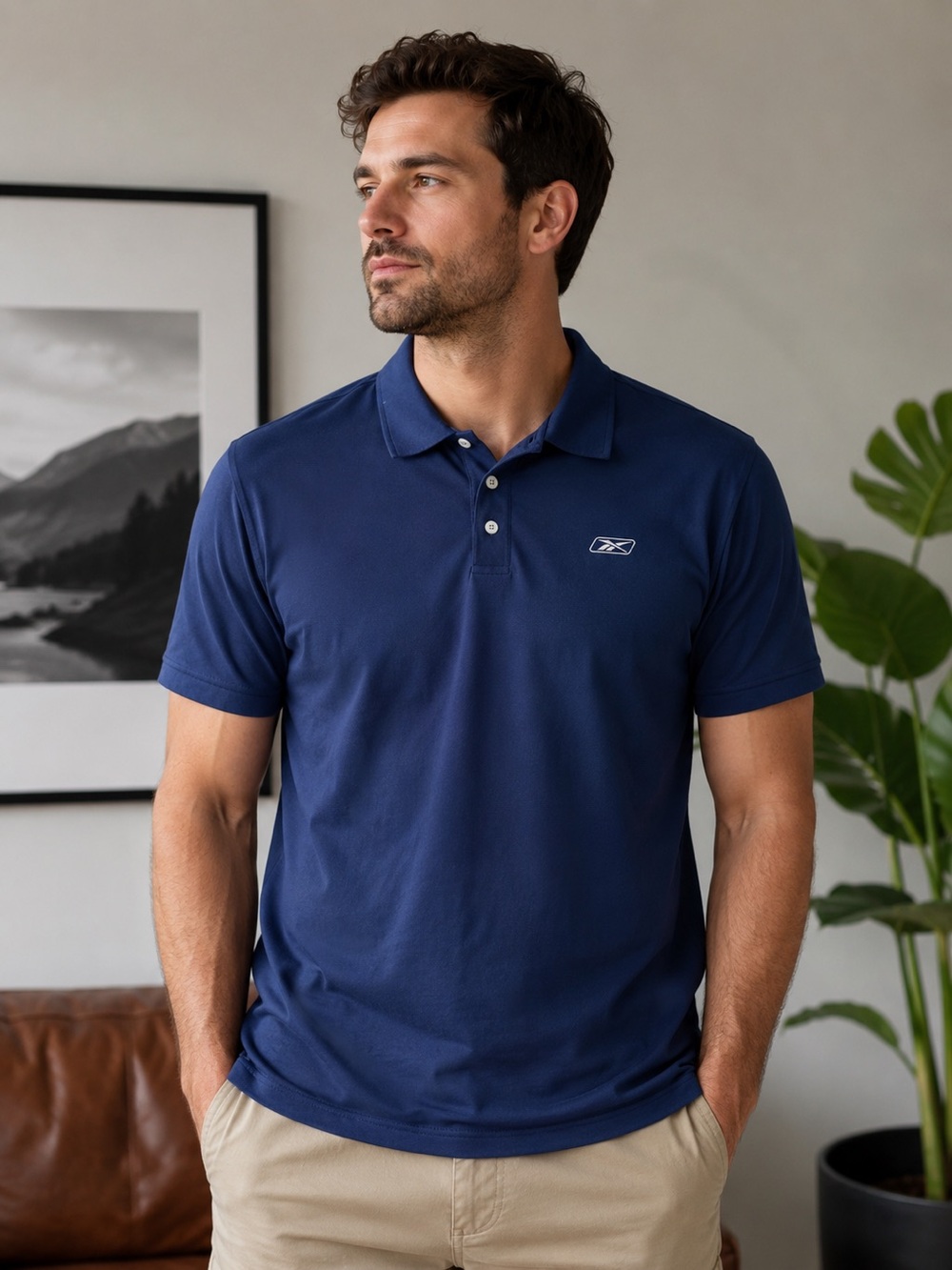 Reebok Navy Short-Sleeve Polo with Embroidered Logo